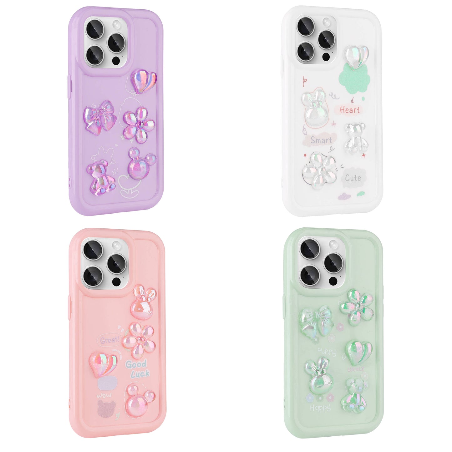 Apple iPhone 14 Pro Kılıf Kabartma Figürlü Parlak Zore Toys Silikon Kapak Beyaz