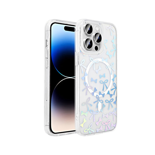 Apple iPhone 14 Pro Kılıf M-Safe Şarj Özellikli Şeffaf Zore Folk Sert Kapak Fiyonk