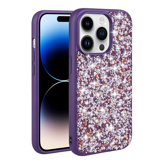 Apple iPhone 14 Pro Kılıf Parlak Taşlı Tasarım Zore Linea Kapak Derin Mor