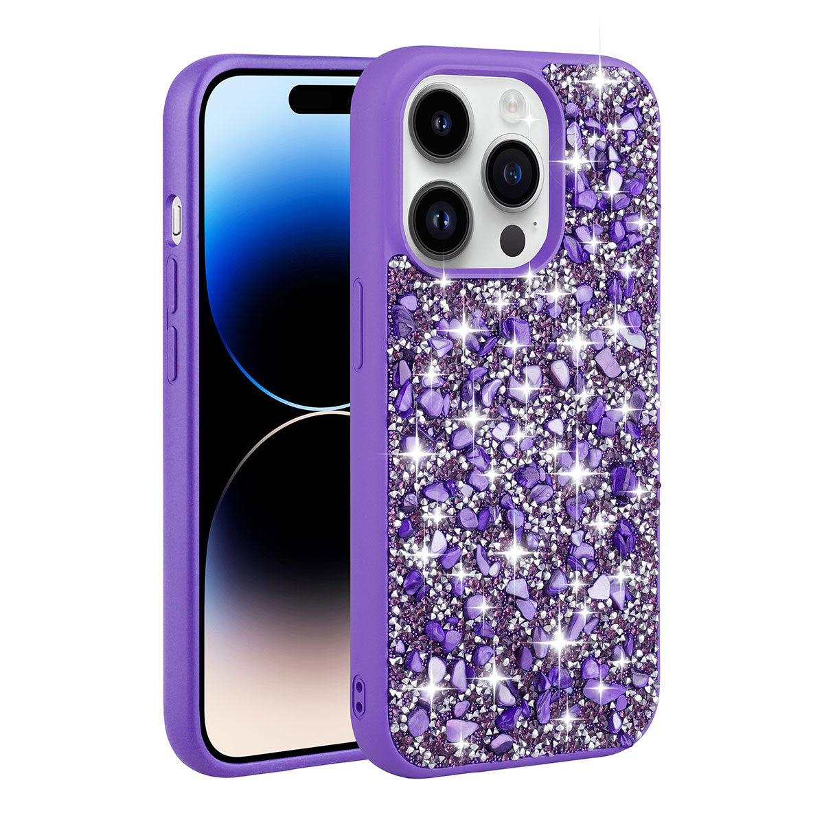 Apple iPhone 14 Pro Kılıf Parlak Taşlı Tasarım Zore Linea Kapak Mor