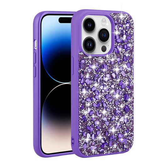 Apple iPhone 14 Pro Kılıf Parlak Taşlı Tasarım Zore Linea Kapak Mor