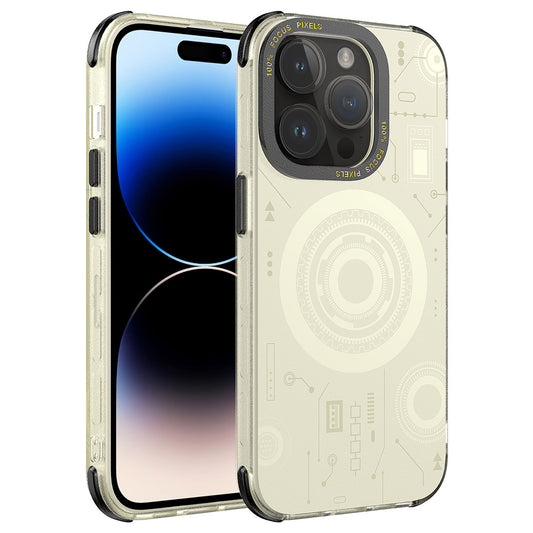 Apple iPhone 14 Pro Kılıf Zore Wireless Şarj Özellikli Desenli Hot Kapak Gold