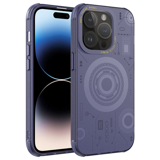 Apple iPhone 14 Pro Kılıf Zore Wireless Şarj Özellikli Desenli Hot Kapak Derin Mor