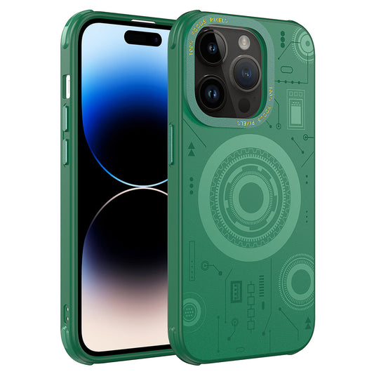 Apple iPhone 14 Pro Kılıf Zore Wireless Şarj Özellikli Desenli Hot Kapak Koyu Yeşil