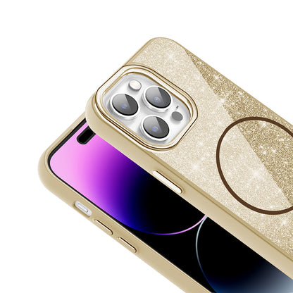 Apple iPhone 14 Pro Max Kılıf Magsafe Şarj Özellikli Parlayan Simli Zore Okso Kapak Siyah