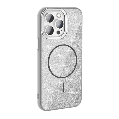 Apple iPhone 14 Pro Max Kılıf Magsafe Şarj Özellikli Parlayan Simli Zore Okso Kapak Siyah