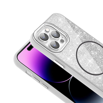 Apple iPhone 14 Pro Max Kılıf Magsafe Şarj Özellikli Parlayan Simli Zore Okso Kapak Pembe