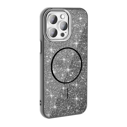 Apple iPhone 14 Pro Max Kılıf Magsafe Şarj Özellikli Parlayan Simli Zore Okso Kapak Siyah