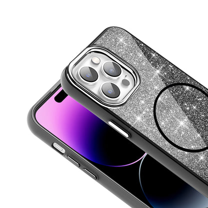 Apple iPhone 14 Pro Max Kılıf Magsafe Şarj Özellikli Parlayan Simli Zore Okso Kapak Pembe