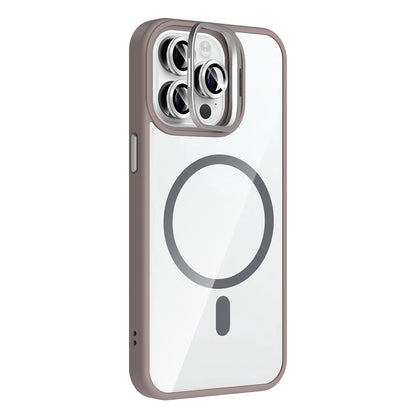 Apple iPhone 14 Pro Max Kılıf Standlı ve Kamera Lens Hediyeli M-Safe Şarj Özellikli Zore Etro Kapak Lacivert