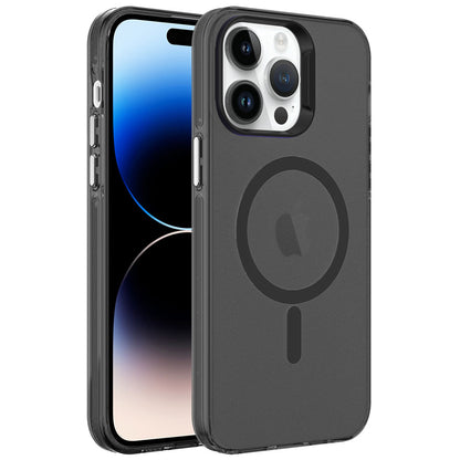 Apple iPhone 14 Pro Max Kılıf Zore Magsafe Şarj Özellikli Buzlu Transparan C-Pro Sert Kapak Siyah