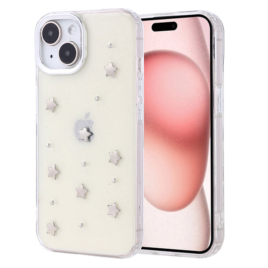 Apple iPhone 15 Kılıf Airbag Tasarımlı Simli Şeffaf Zore Kutup Kapak Yıldız