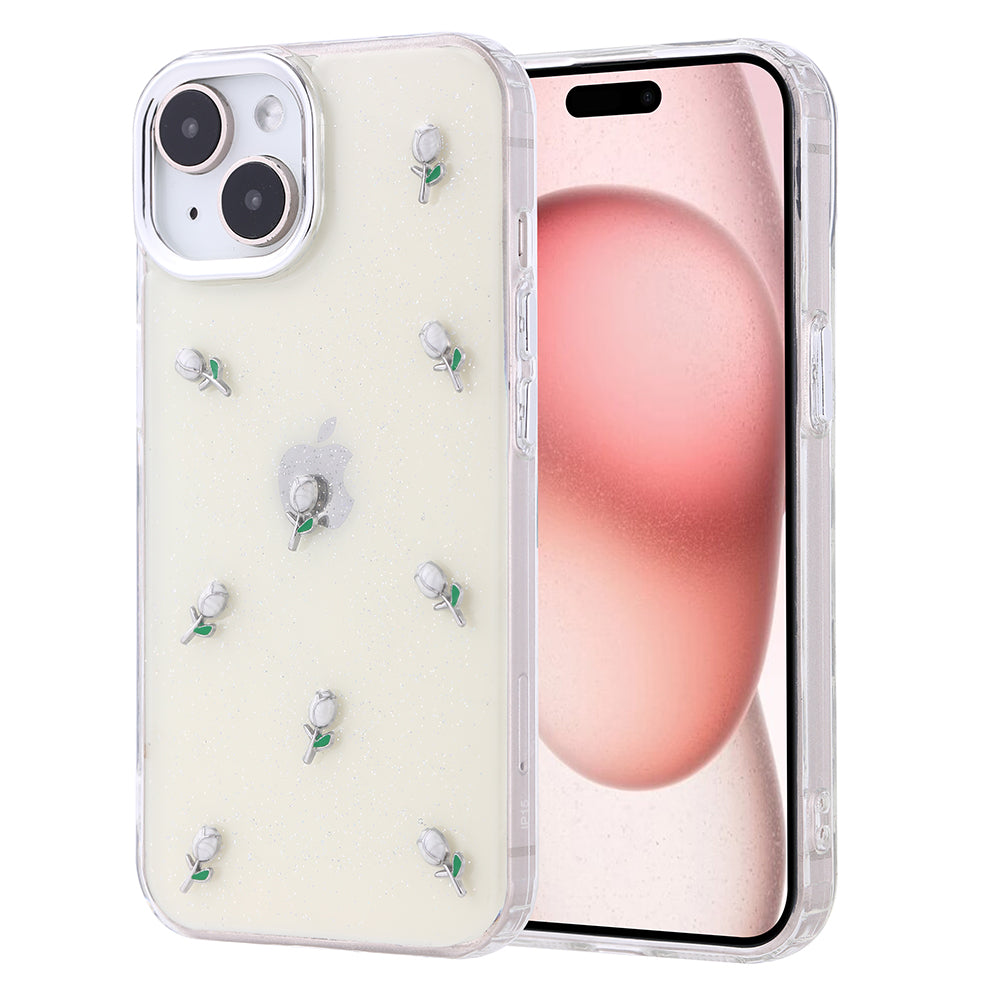 Apple iPhone 15 Kılıf Airbag Tasarımlı Simli Şeffaf Zore Kutup Kapak Lale