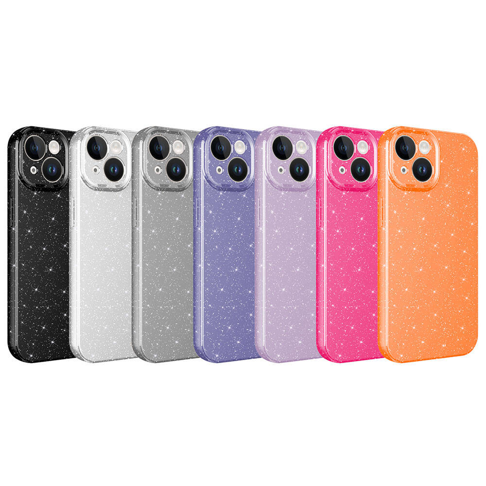 Apple iPhone 15 Kılıf Kamera Korumalı Simli Lüks Zore Koton Kapak Pembe