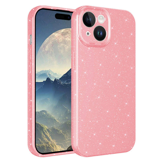 Apple iPhone 15 Kılıf Kamera Korumalı Simli Lüks Zore Koton Kapak Pembe