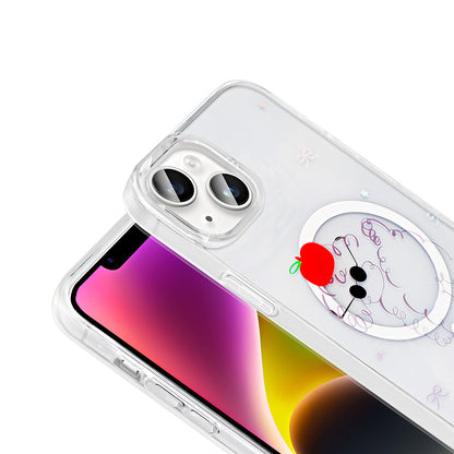 Apple iPhone 15 Kılıf M-Safe Şarj Özellikli Şeffaf Zore Folk Sert Kapak Sevimli Köpek