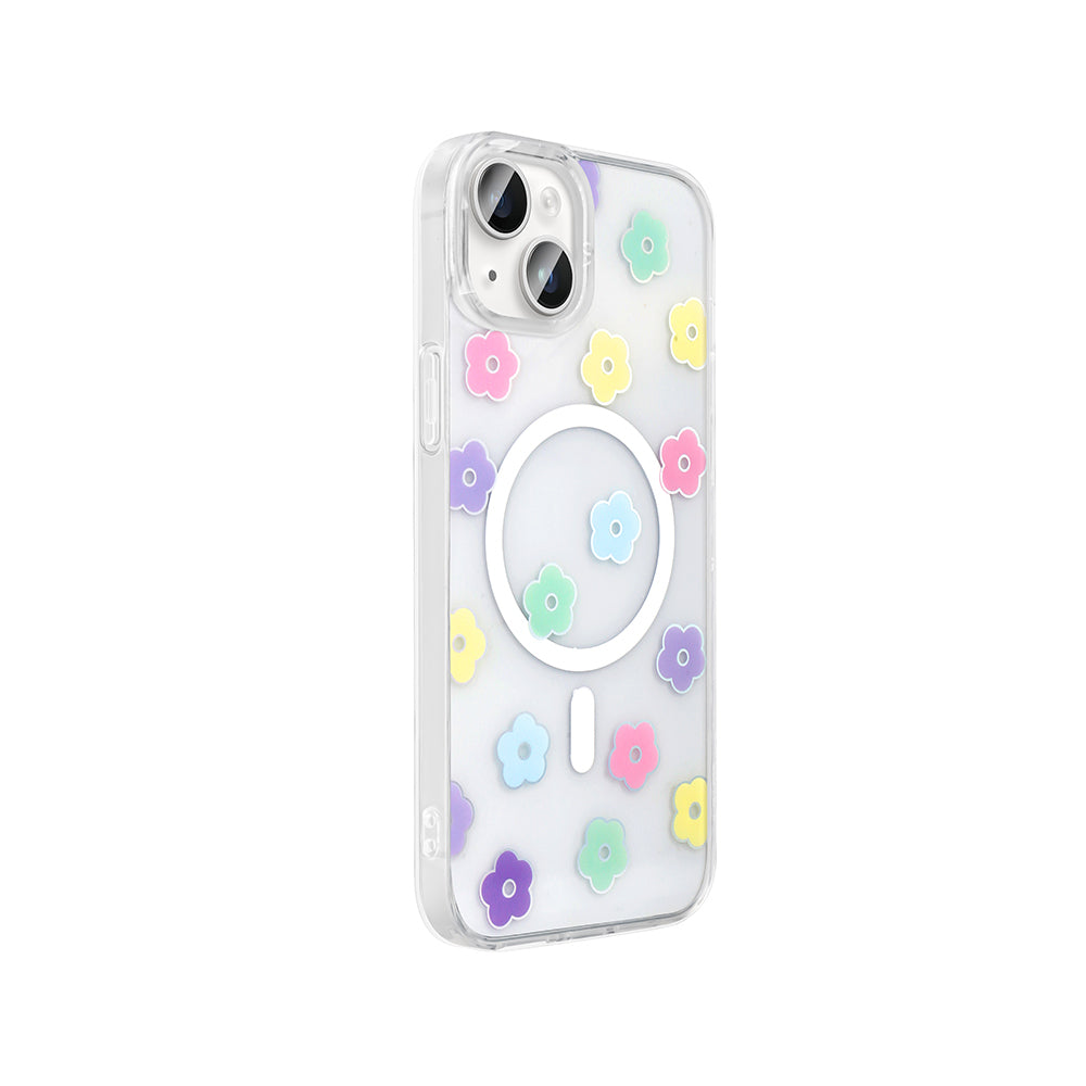 Apple iPhone 15 Kılıf M-Safe Şarj Özellikli Şeffaf Zore Folk Sert Kapak Fiyonk