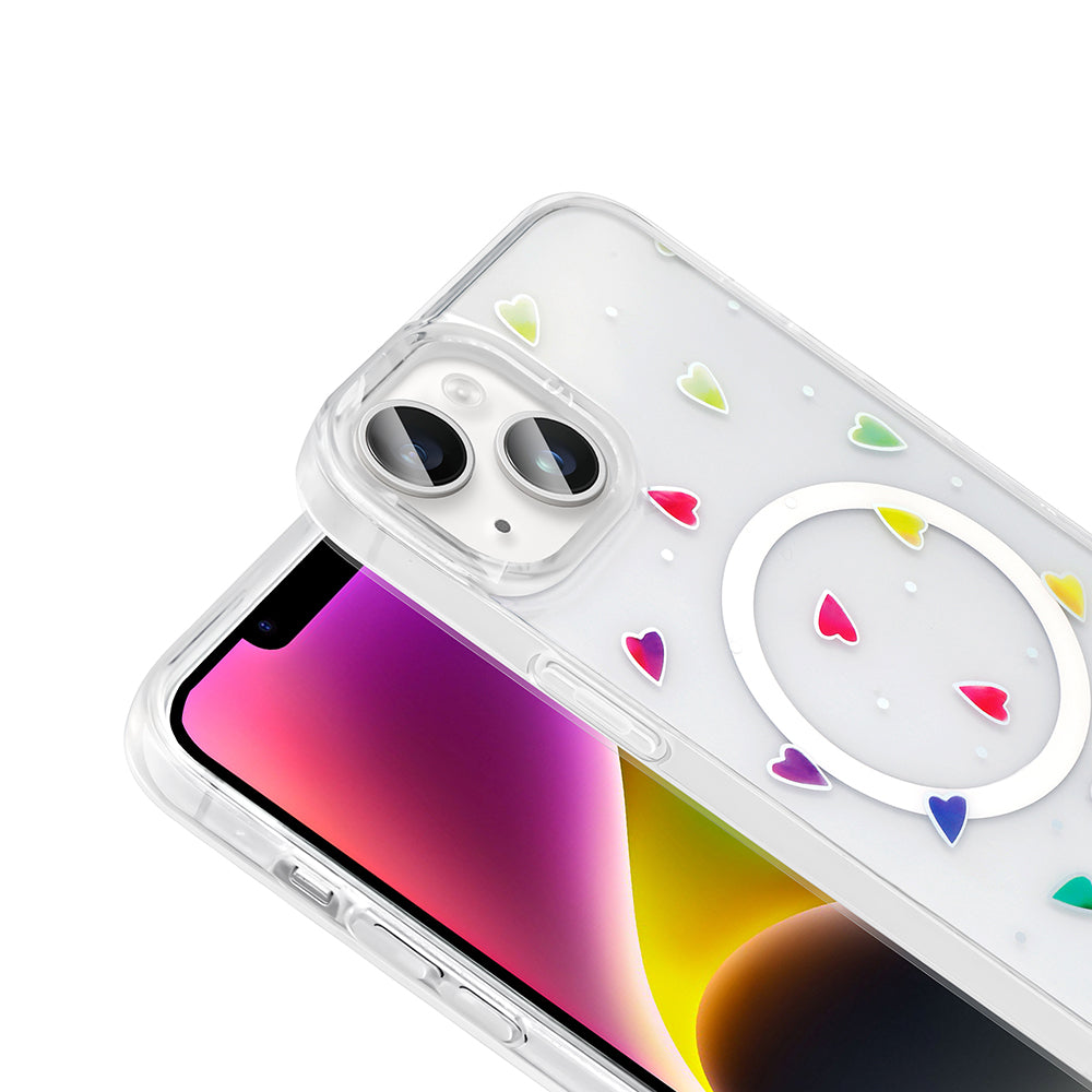Apple iPhone 15 Kılıf M-Safe Şarj Özellikli Şeffaf Zore Folk Sert Kapak Fiyonk