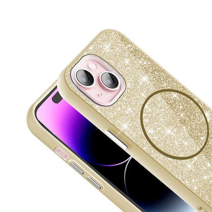 Apple iPhone 15 Kılıf Magsafe Şarj Özellikli Parlayan Simli Zore Okso Kapak Gold