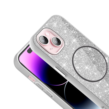 Apple iPhone 15 Kılıf Magsafe Şarj Özellikli Parlayan Simli Zore Okso Kapak Pembe