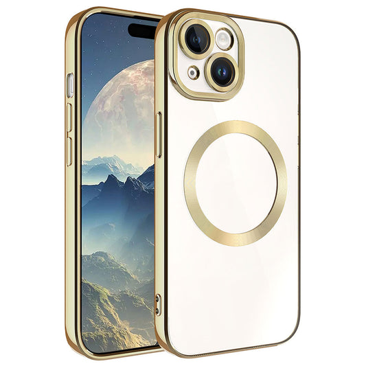 Apple iPhone 15 Kılıf Magsafe Wireless Şarj Özellikli Zore Setro Silikon Gold