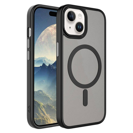 Apple iPhone 15 Kılıf Mat Arka Yüzey Wireless Şarj Özellikli Zore Flet Magsafe Kapak Siyah