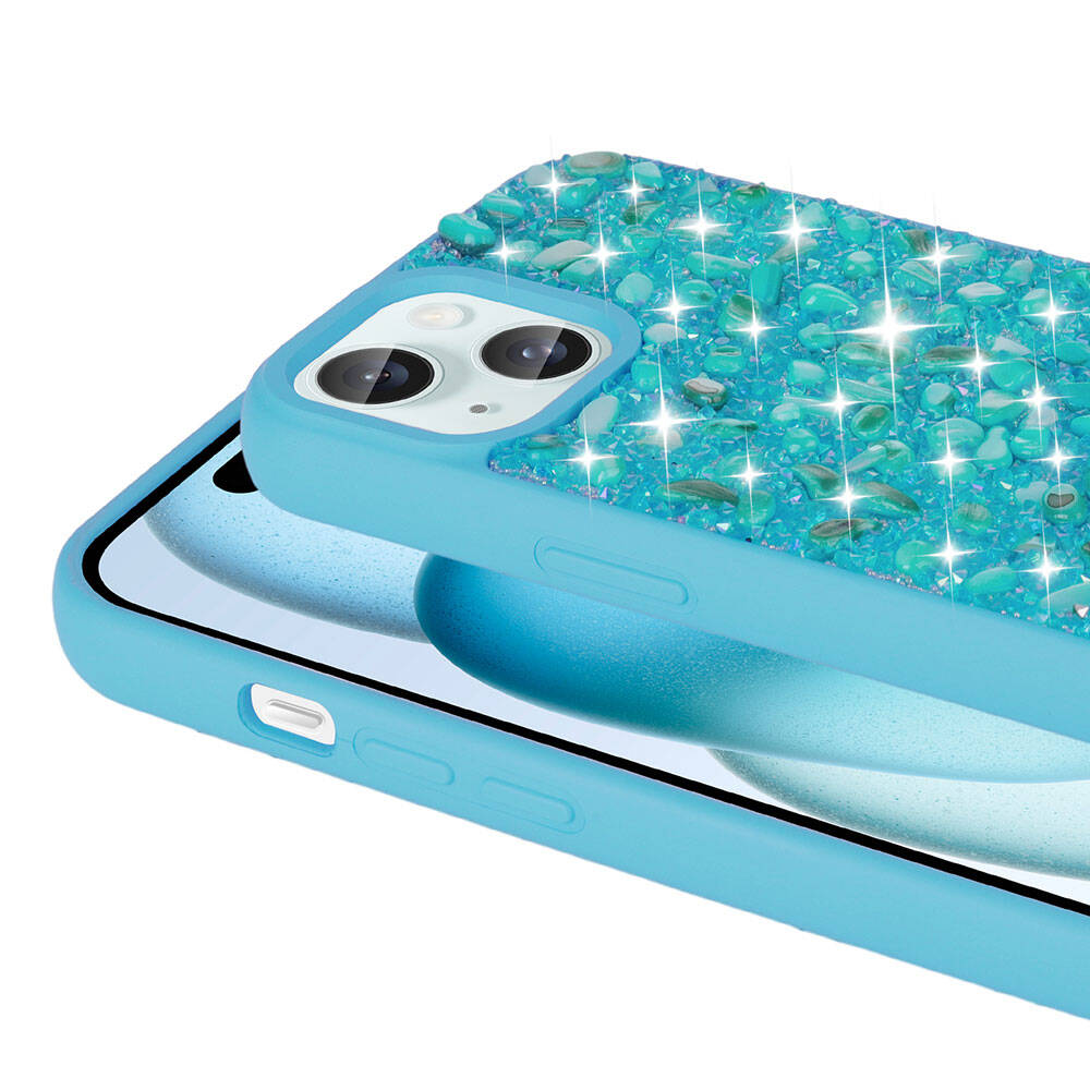 Apple iPhone 15 Kılıf Parlak Taşlı Tasarım Zore Linea Diamond Kapak Lacivert