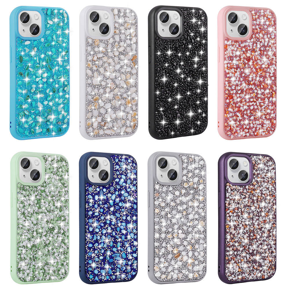 Apple iPhone 15 Kılıf Parlak Taşlı Tasarım Zore Linea Diamond Kapak Derin Mor