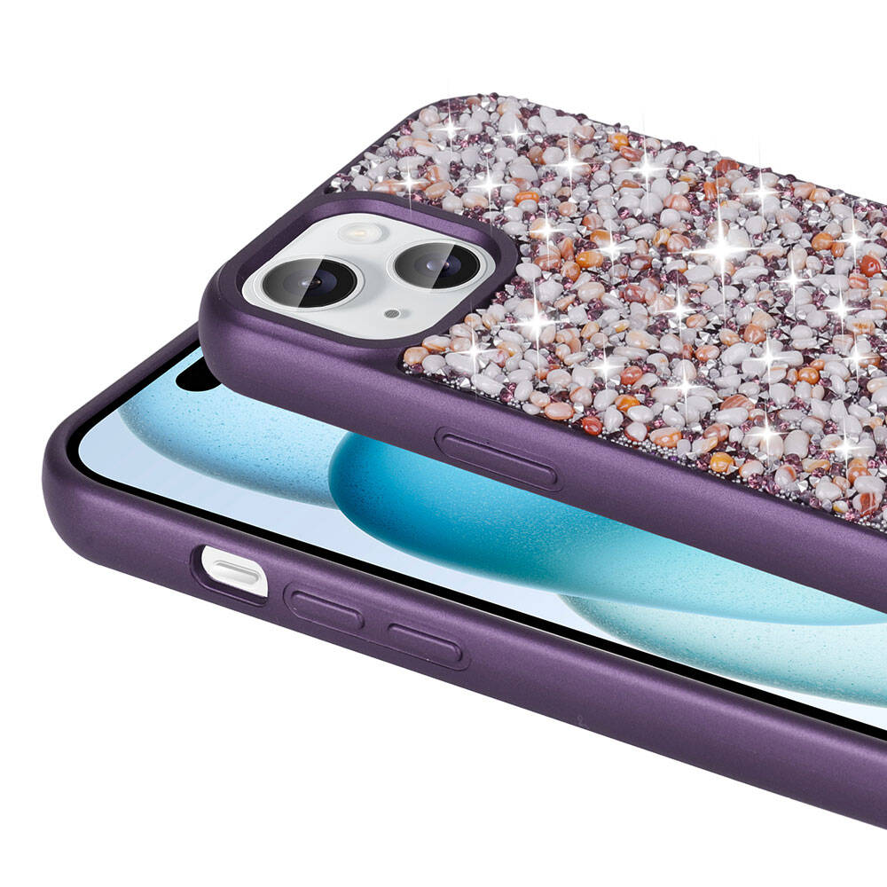 Apple iPhone 15 Kılıf Parlak Taşlı Tasarım Zore Linea Diamond Kapak Mavi Açık