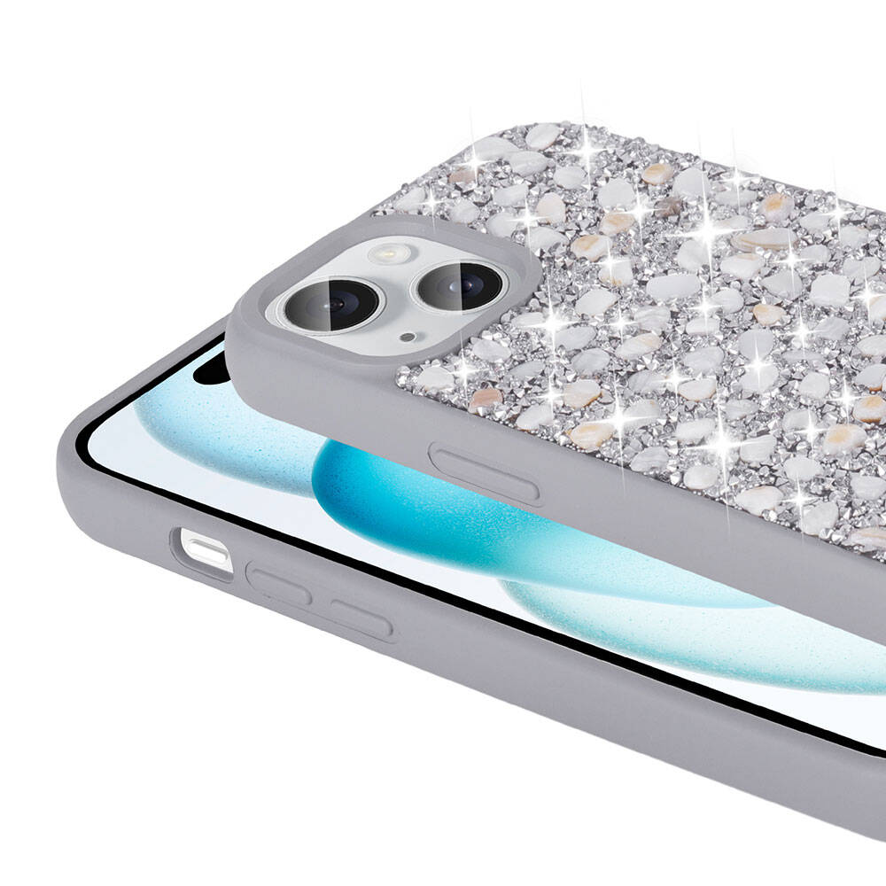 Apple iPhone 15 Kılıf Parlak Taşlı Tasarım Zore Linea Diamond Kapak Siyah
