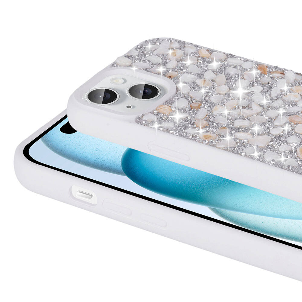 Apple iPhone 15 Kılıf Parlak Taşlı Tasarım Zore Linea Diamond Kapak Siyah
