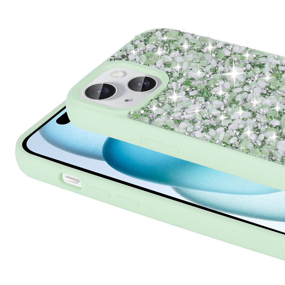 Apple iPhone 15 Kılıf Parlak Taşlı Tasarım Zore Linea Diamond Kapak Gümüş