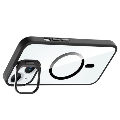 Apple iPhone 15 Kılıf Standlı ve Kamera Lens Hediyeli M-Safe Şarj Özellikli Zore Etro Kapak Siyah