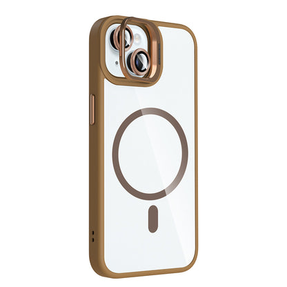 Apple iPhone 15 Kılıf Standlı ve Kamera Lens Hediyeli M-Safe Şarj Özellikli Zore Etro Kapak Desert Titanyum