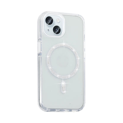 Apple iPhone 15 Kılıf Taşlı Tasarım M-safe Şarj Özellikli Zore Koment Silikon Kapak Gümüş