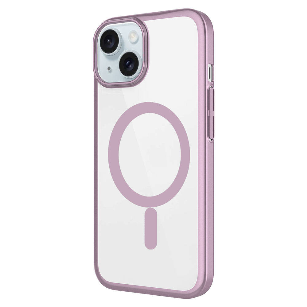 Apple iPhone 15 Kılıf Wireless Şarj Özellikli Sert PC Zore Mat Riksos Magsafe Kapak Pembe