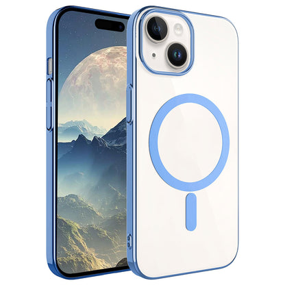 Apple iPhone 15 Kılıf Zore Wireless Şarj Özellikli Pixel Magsafe Kapak Mavi Açık