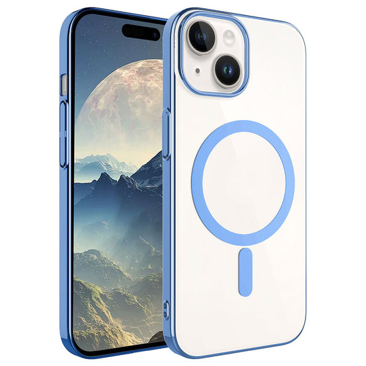 Apple iPhone 15 Kılıf Zore Wireless Şarj Özellikli Pixel Magsafe Kapak Mavi Açık