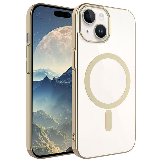 Apple iPhone 15 Kılıf Zore Wireless Şarj Özellikli Pixel Magsafe Kapak Gold