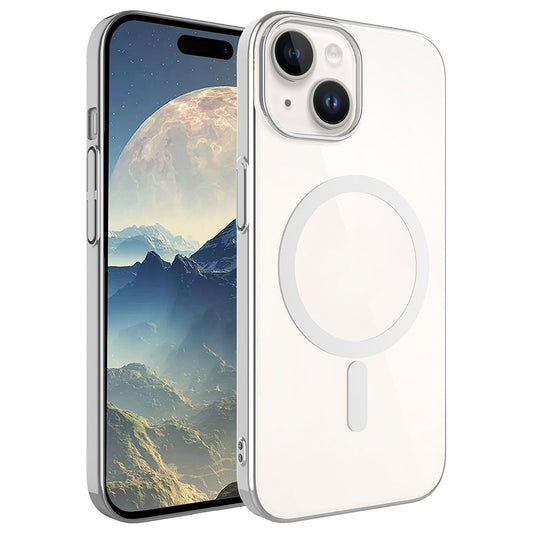 Apple iPhone 15 Kılıf Zore Wireless Şarj Özellikli Pixel Magsafe Kapak Gümüş