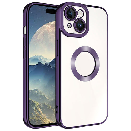 Apple iPhone 15 Plus Kılıf Kamera Korumalı Logo Gösteren Zore Omega Kapak Derin Mor