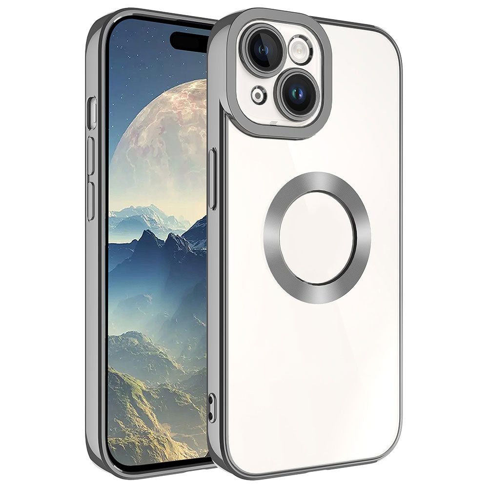 Apple iPhone 15 Plus Kılıf Kamera Korumalı Logo Gösteren Zore Omega Kapak Koyu Gri