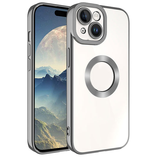 Apple iPhone 15 Plus Kılıf Kamera Korumalı Logo Gösteren Zore Omega Kapak Koyu Gri
