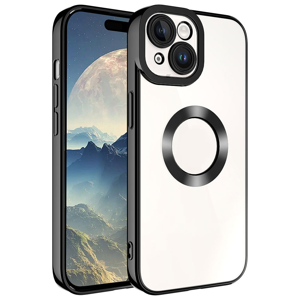 Apple iPhone 15 Plus Kılıf Kamera Korumalı Logo Gösteren Zore Omega Kapak Siyah