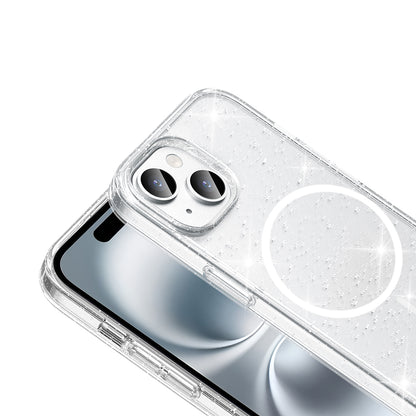 Apple iPhone 15 Plus Kılıf M-safe Şarj Özellikli Parlayan Simli Saydam Renkli Zore Maris Kapak Şeffaf