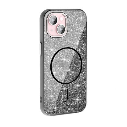 Apple iPhone 15 Plus Kılıf Magsafe Şarj Özellikli Parlayan Simli Zore Okso Kapak Pembe