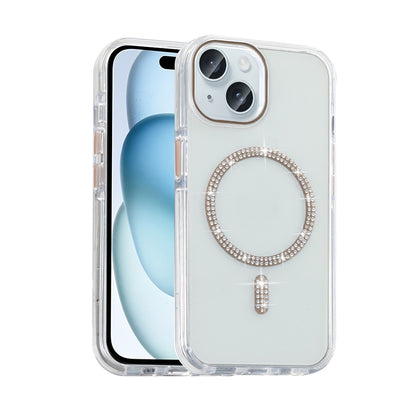Apple iPhone 15 Plus Kılıf Taşlı Tasarım M-safe Şarj Özellikli Zore Koment Silikon Kapak Gold