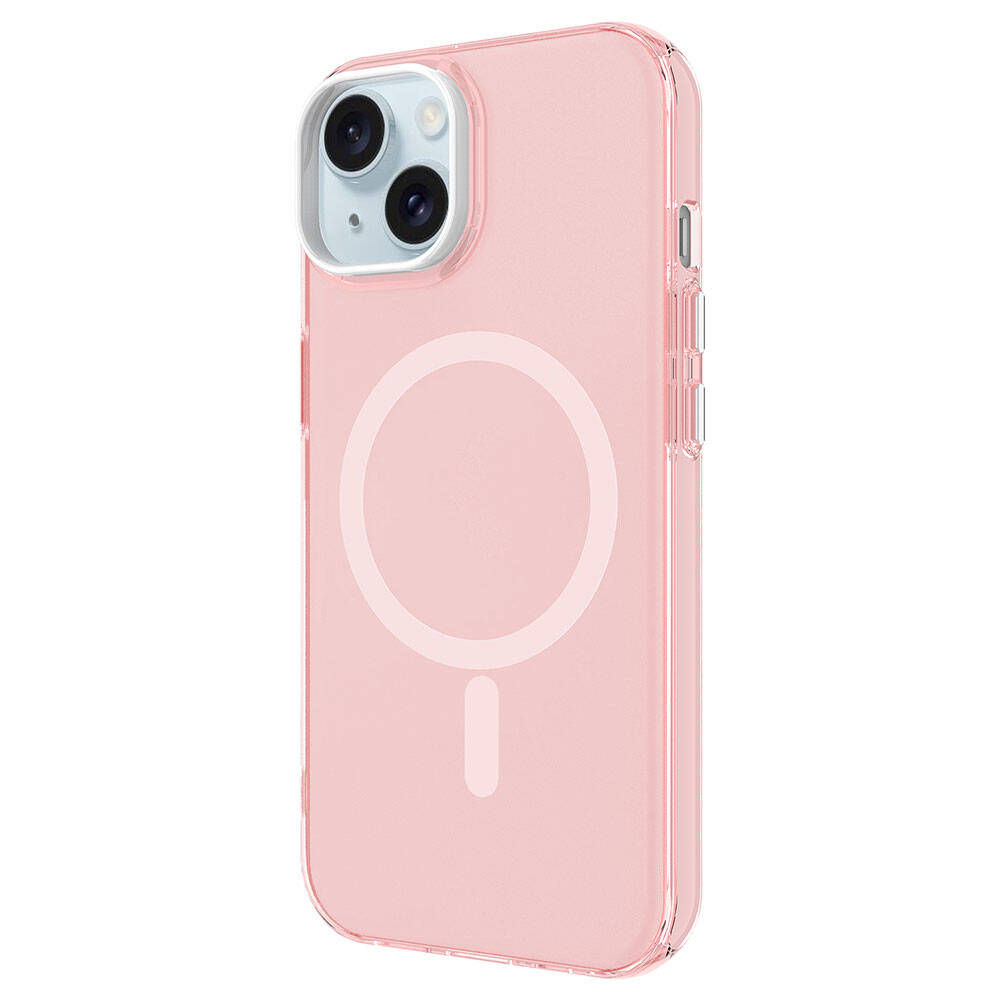 Apple iPhone 15 Plus Kılıf Zore Magsafe Şarj Özellikli Buzlu Transparan C-Pro Sert Kapak Pembe