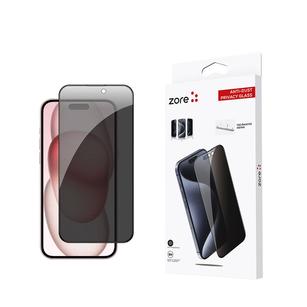 Apple iPhone 15 Plus Zore Anti-Dust Privacy Temperli Ekran Koruyucu Siyah