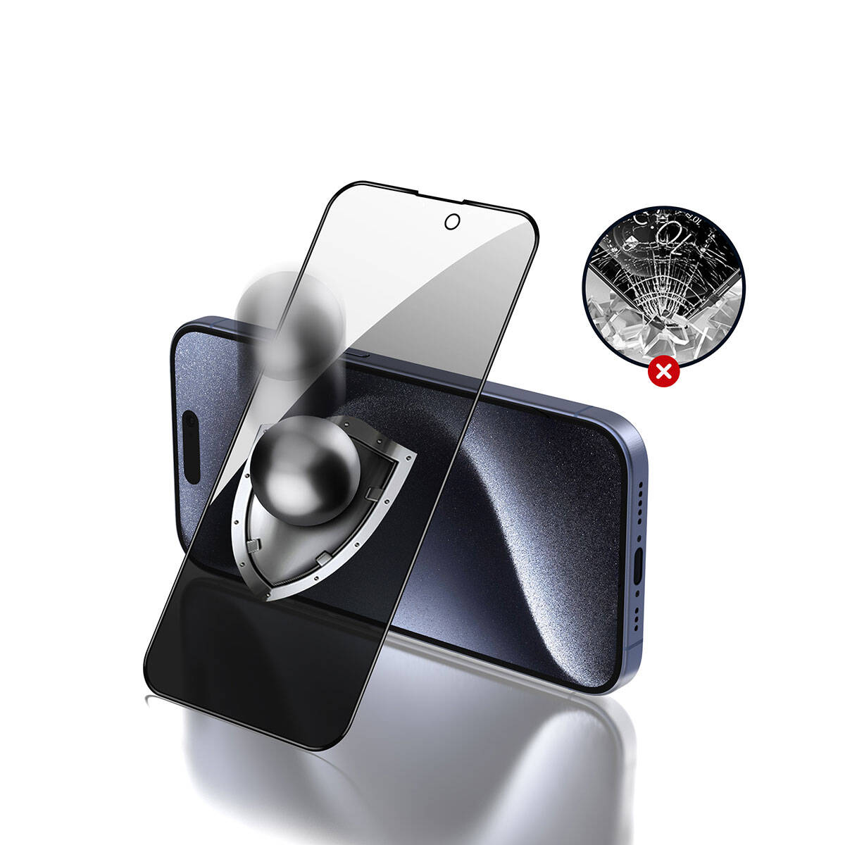 Apple iPhone 15 Plus Zore Rika Premium Privacy Temperli Cam Ekran Koruyucu Siyah
